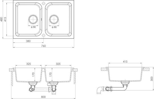 vidaXL Drop-In Sink Synthetic Granite W76xD48cm White