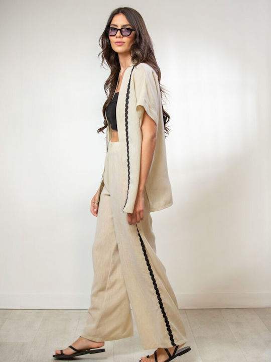 Women's Kimono with Buttons Beige