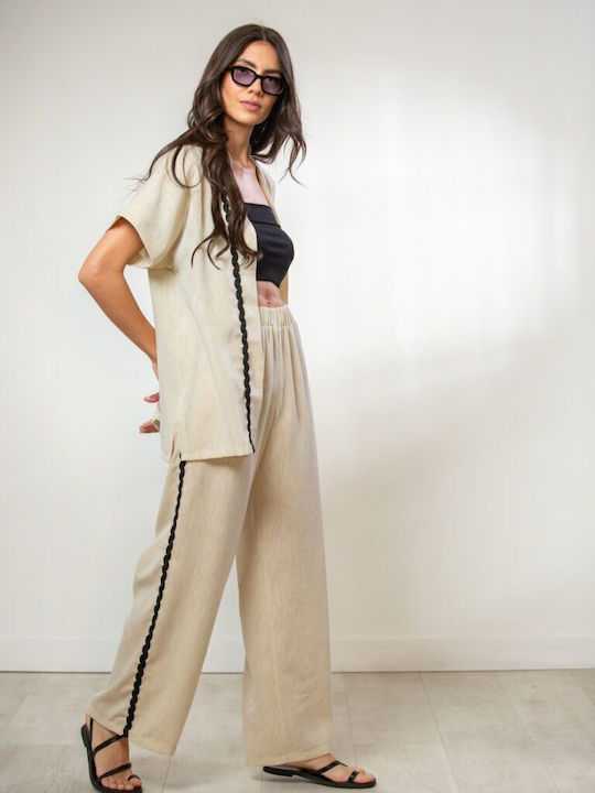 Women's Kimono with Buttons Beige