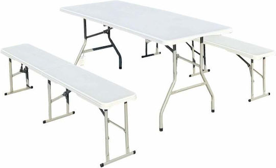 Heinner Campingmöbel Tischset aus Stahl für Camping Klappbar Weiß