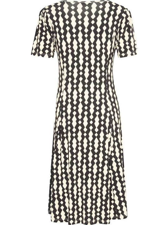 Sommer Midi Damenkleid Schwarz-Weiß