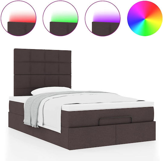 Pat King Size Îmbrăcat cu Material Maro Închis cu Plăci și Saltea 190x190cm