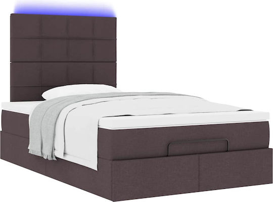 Pat King Size Îmbrăcat cu Material Maro Închis cu Plăci și Saltea 190x190cm