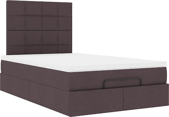 Pat King Size Îmbrăcat cu Material Maro Închis cu Plăci și Saltea 190x190cm