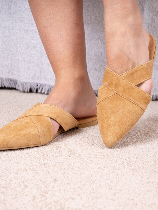 Flat Suede Mules σε Καφέ Χρώμα