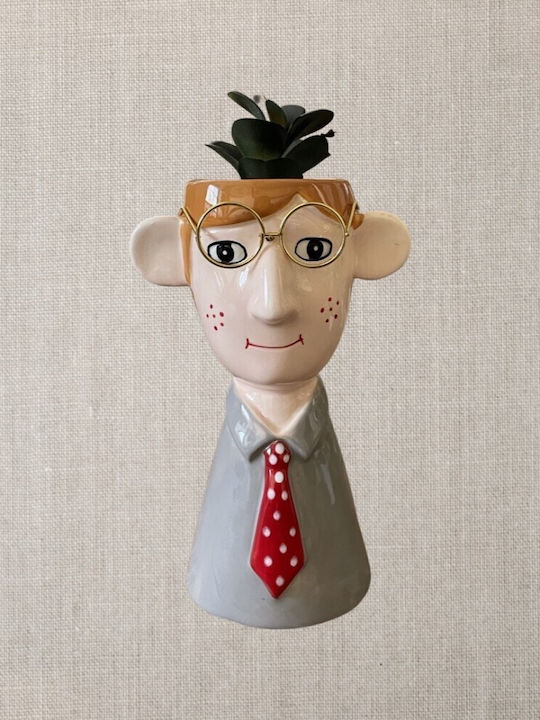 JK Home Decoration Professor's Head Planter Ceramic Multicolour 12.5x12.5x19cm.