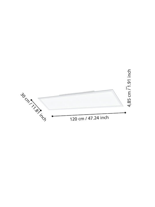 Eglo Salobrena Rectangular Recessed LED Panel 33.5W with Warm to Cool White Light 120x30cm