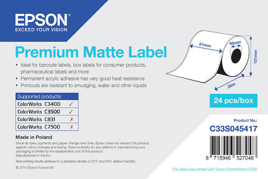 Epson Premium Matte Ταινία Ετικετογράφου 35m x 51mm σε Λευκό Χρώμα Συμβατή με Dymo Rhino/IND