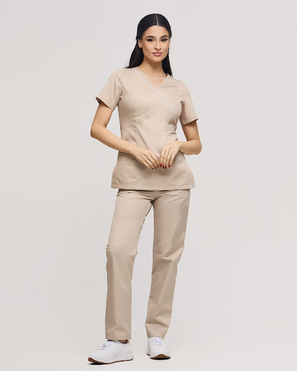 Ayo Nami Femei Set Pantaloni și Bluza Medicală Bej din Bumbac și Poliester