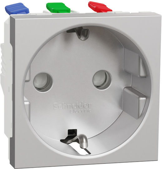 Schneider Electric Unica Μονή Χωνευτή Πρίζα Ρεύματος Ασημί
