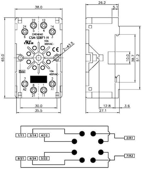 CSM-S08F1-H CYO Βάση Ρελέ Ηλεκτρολογικού Πίνακα 10τμχ 01.078.0102