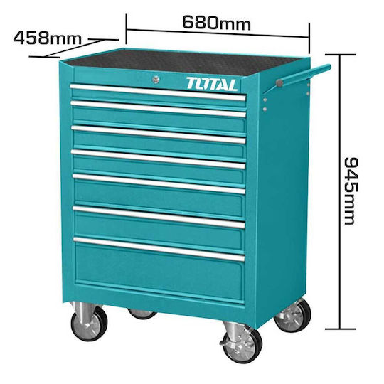 Total Wheeled Metallic Tool Carrier with 7 Drawers W68xD45.8xH94.5cm