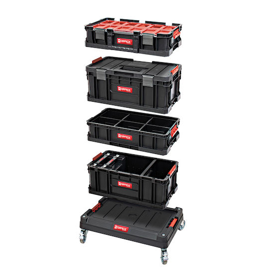Qbrick Wheeled Plastic Tool Carrier 5 Slot with Toolbox W59.5xD39.5xH82.5cm