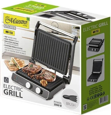 Maestro Tabletop Electric Grill Ribbed Plate 2000W