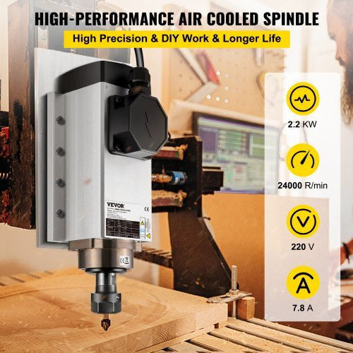 Vevor Air-Cooled Motor 2.2kw CNC 220v Er20 24000 RPM Engraving Milling Fldj2.2kwer200001v7