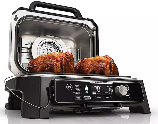 Ninja Woodfire Pro Connect XL Tischplatte Elektrogrill Geriffelte Platte 1700W mit Deckel und einstellbarem Thermostat