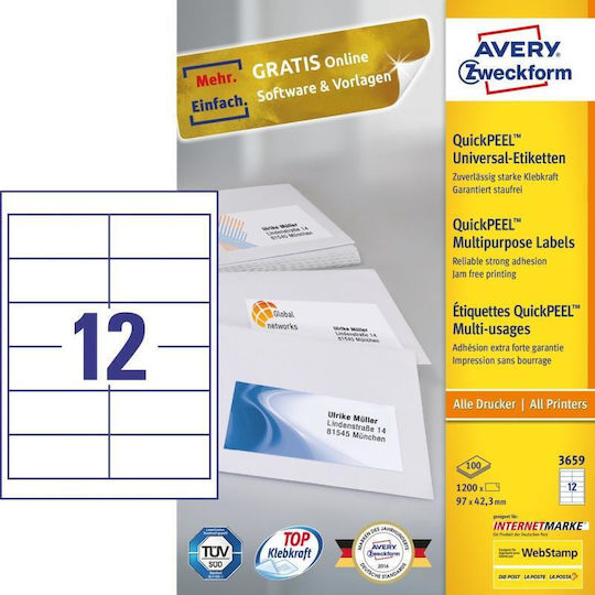 Avery Selbstklebende A4-Etiketten 97x42.3mm