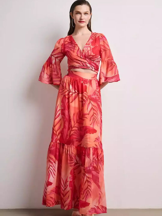 Ψηλόμεση Maxi Φούστα Floral Τροπικό