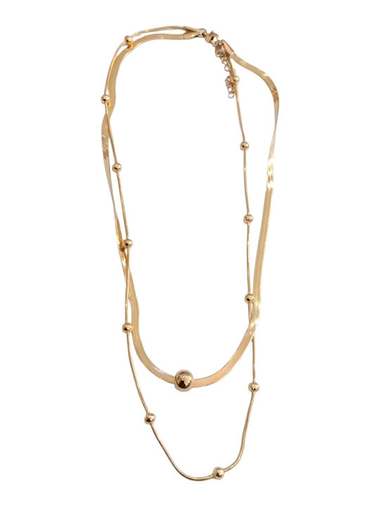 Kalliopi Silver Double Necklace Made of Gold Plated Steel