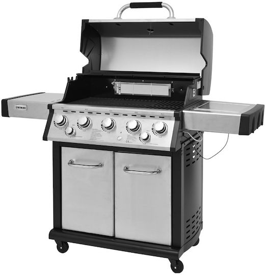 Unimac Premium Gasgrill Gusseisen Rost 80cmx46cmcm mit 5 cm 17.5kW und Seitenbrenner Infrarot