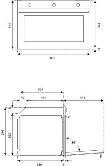 Bertazzoni F90 9 PRO E K X Φούρνος άνω Πάγκου 100lt Π89.5εκ. Inox
