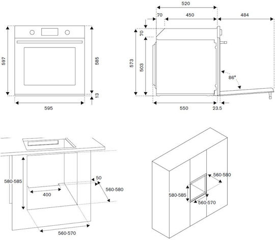 Bertazzoni F60 11 HER V P T AX Over Counter Oven 76lt W59.5cm.