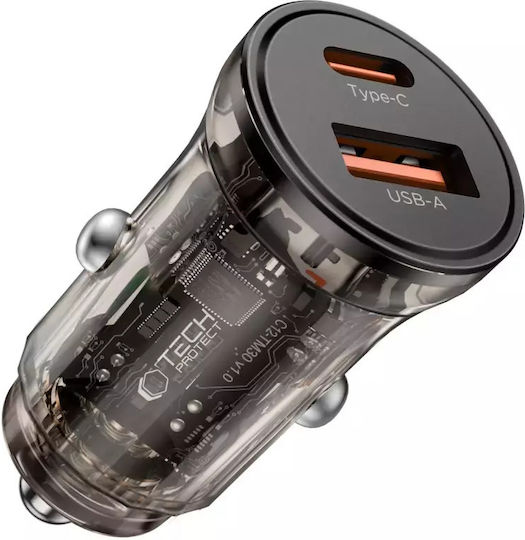 Tech-Protect Cc01 Car Charger 30W Fast Charging with Ports 1xUSB 1xType-C Black Colour