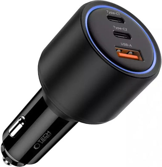 Tech-Protect Cc04 Φορτιστής Αυτοκινήτου με Θύρες: 1xUSB 2xType-C Μαύρο Χρώμα