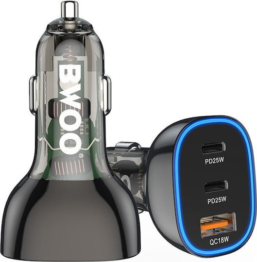 BWOO Încărcător Auto 68W Încărcare Rapidă cu Porturi: 1xUSB 2xType-C Negru Culoare
