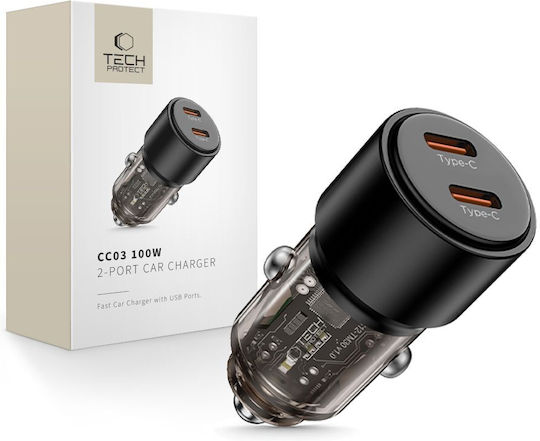 Tech-Protect Cc03 Car Charger with Ports 1xUSB-A 1xType-C Black Colour