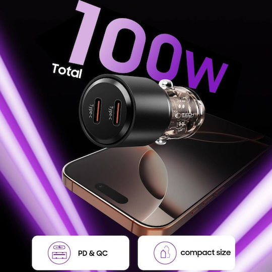 Tech-Protect Cc03 Car Charger with Ports 1xUSB-A 1xType-C Black Colour