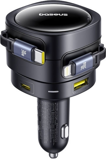 Baseus Enjoyment Max Φορτιστής Αυτοκινήτου 90W Γρήγορης Φόρτισης με Θύρες: 1xUSB 1xType-C μαζί με Καλώδιο Type-C / Lightning Μαύρο Χρώμα