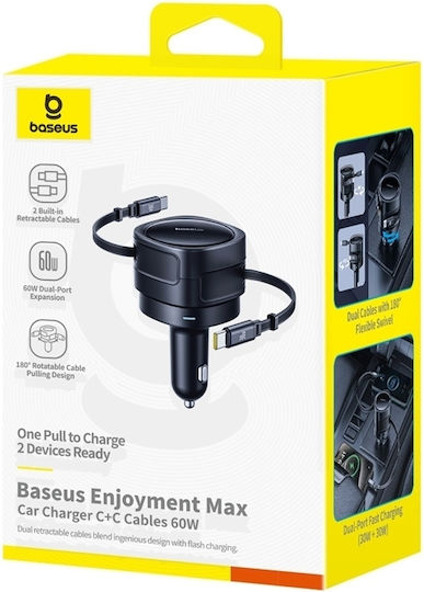 Baseus Car Charger 60W Fast Charging With Type-C Cable Black Colour