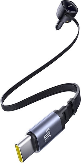 Baseus Enjoyment Max Auto-Ladegerät 90W Schnellladung mit Anschlüssen: 1xUSB 1xType-C mit Kabel Typ-C,TC-TC Schwarz Farbe