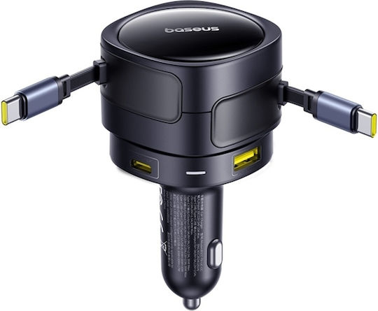 Baseus Enjoyment Max Auto-Ladegerät 90W Schnellladung mit Anschlüssen: 1xUSB 1xType-C mit Kabel Typ-C,TC-TC Schwarz Farbe