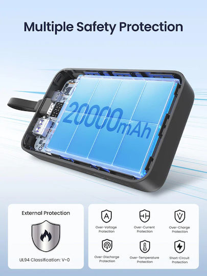 Ugreen PB505 Power Bank 20000mAh 22.5W με Θύρα USB-A και Θύρα USB-C Power Delivery / Quick Charge 3.0 Μαύρο