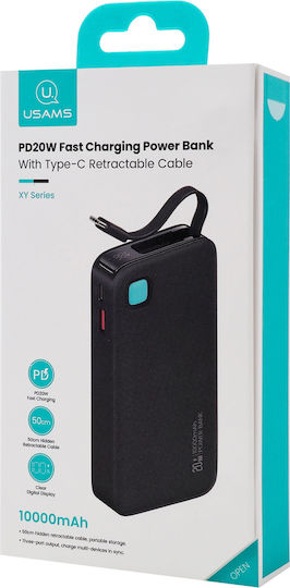 Usams CD224 Power Bank 10000mAh 20W με Θύρα USB-A και Θύρα USB-C Power Delivery Μαύρο