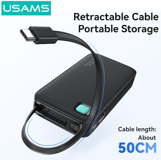 Usams CD224 Power Bank 10000mAh 20W με Θύρα USB-A και Θύρα USB-C Power Delivery Μαύρο