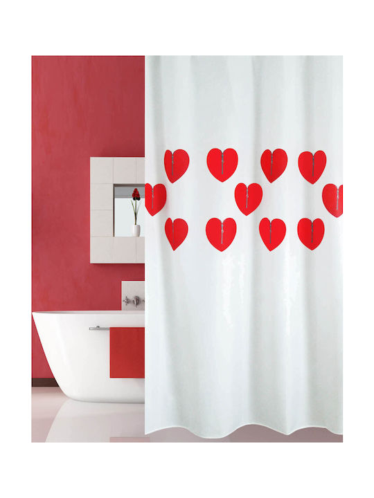 San Lorentzo Hearts Κουρτίνα Μπάνιου Υφασμάτινη 240x180 cm Κόκκινη