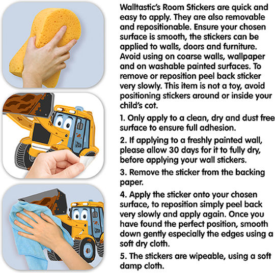 Walltastic Kinder Wandsticker Wand My Firts Jcb Decor Kit 65Stück