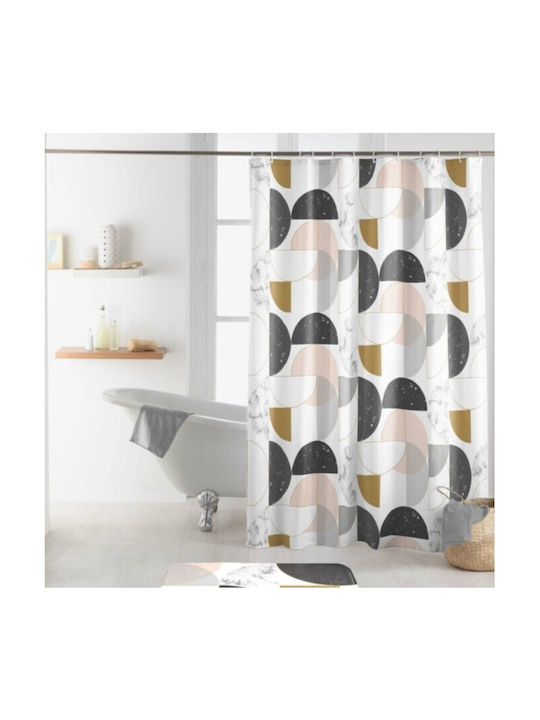 Flamingo L-C Geomarbre Κουρτίνα Μπάνιου Υφασμάτινη 180x200 cm Λευκή