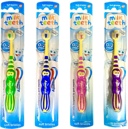 Aquafresh Milk Teeth Бебешка Четка За Зъби За 0м+ Лилав / Жълт