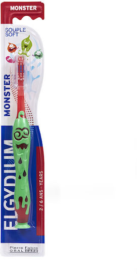 Elgydium Kids Monster Souple Soft Baby-Zahnbürste für 2+ Jahre Rot-Grün