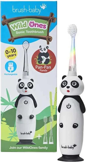 Brush Baby Wildones Children's Electric Toothbrush with Chronograph for 0m+ Panda with Replacement Heads
