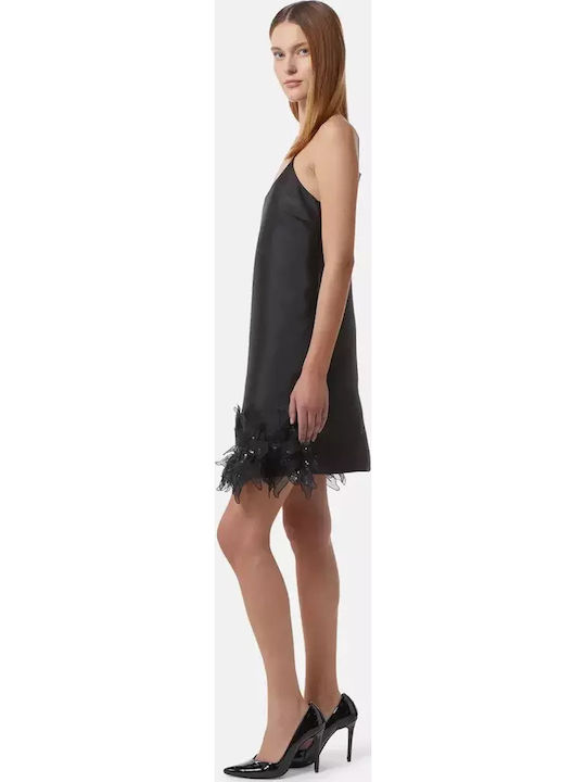 Summer Mini Evening Satin Black Dress