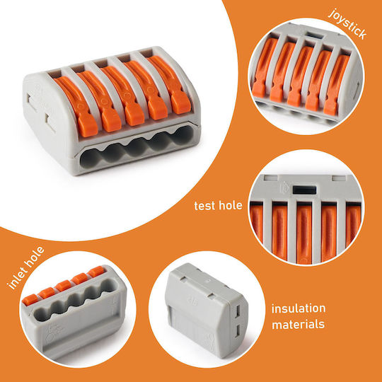 Clema Set of Quick Connectors, Quick Terminal Blocks with Lever for Electrical Installations with 2, 3, 4, and 5 Pins, Type 222 46buc