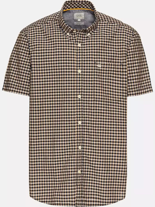 Short-sleeved Cotton Shirt Checked Brown-blue