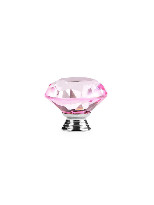 Furniture Handle from Crystal in Pink Colour Diameter 40mm