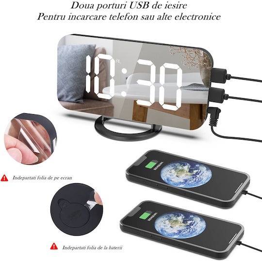 Ceas De Masă Digital Led Din Plastic Cu Ceas Deșteptător Alb