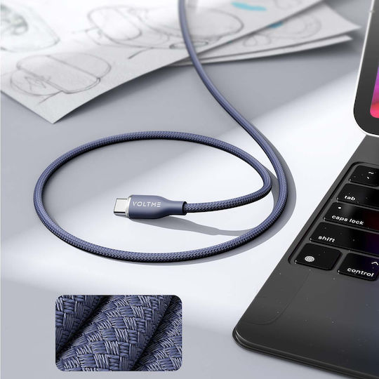 Voltme Braided USB 2.0 Cable USB-C male - USB-C 100W PD Μπλε 1m C2050